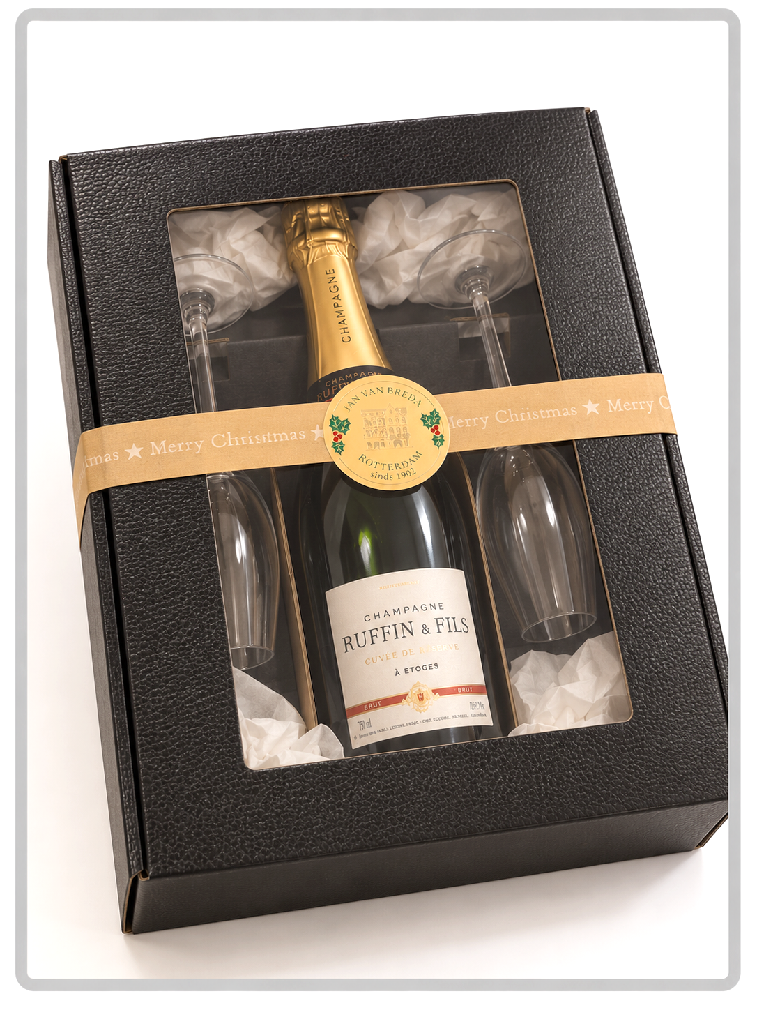 Geschenk Ruffin Brut Réserve Champagne met 2 Riedel glazen