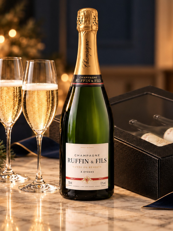 Champagnegeschenk Ruffin Brut Réserve met 2 Riedel glazen